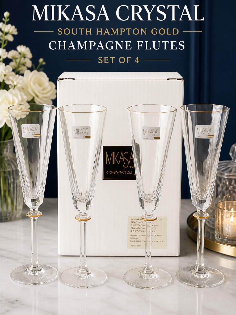 Mikasa Crystal South Hampton Gold Champagne Flutes Set of 4
Brand new  box - Picture 12 of 12